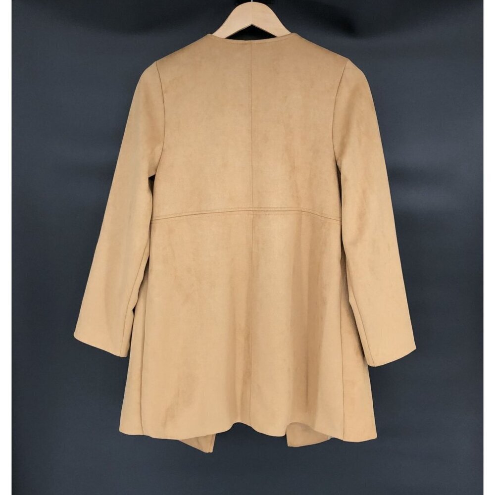 Women Open-Front Faux Suede Coat Size S Tan Pockets Soft Western Cowgirl Outdoor - Picture 2 of 6